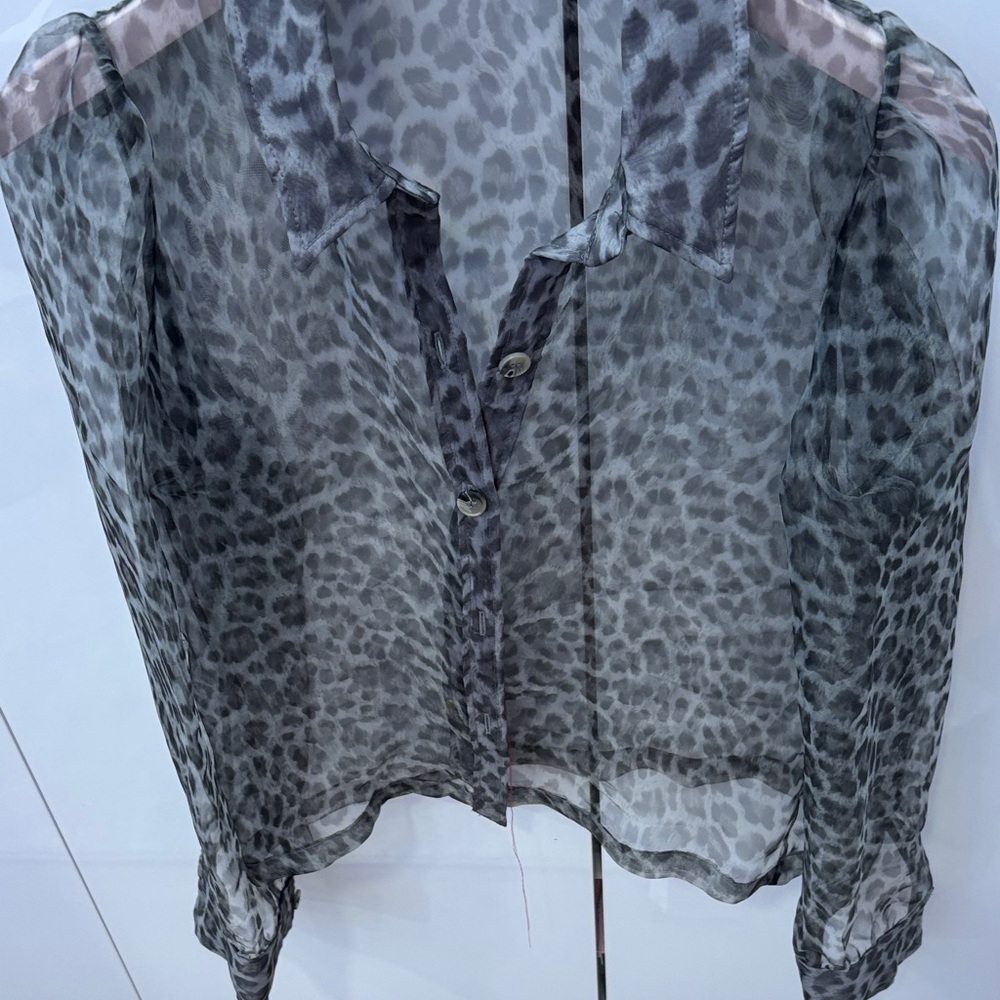 Zara Black and Gray Sheer Leopard Blouse